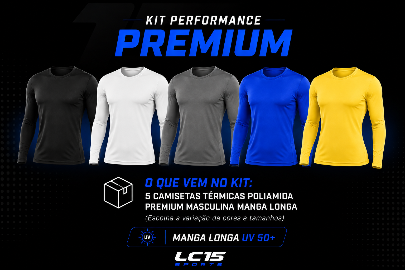 Camiseta T&eacute;rmica Masculina Poliamida Premium Manga Longa UV 50+ LC15 Sports